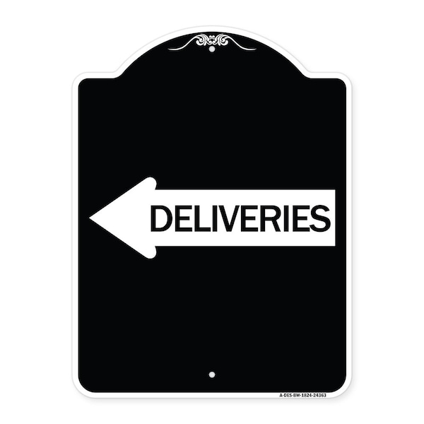 Signmission Deliveries With Left Arrow Heavy-Gauge Aluminum Architectural Sign, 24" x 18", BW-1824-24363 A-DES-BW-1824-24363 - main